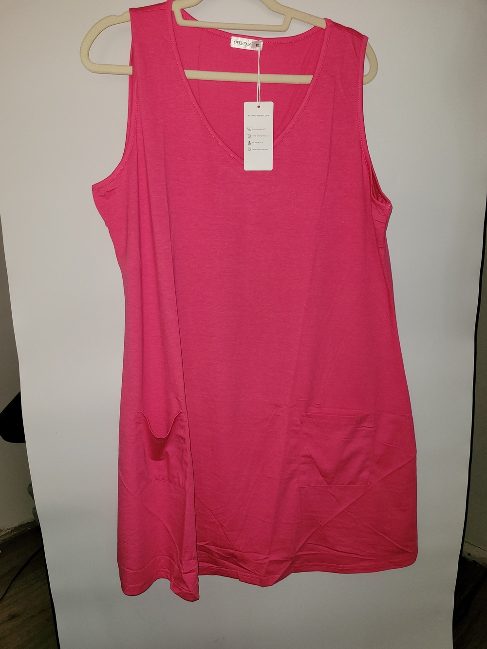 Everyday V-Neck Pocket Tank Dress - Pink
